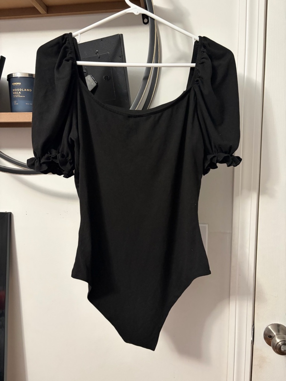 Pink Lily Black Puff-Sleeve Bodysuit